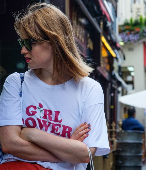 Woman in girl power t shirt