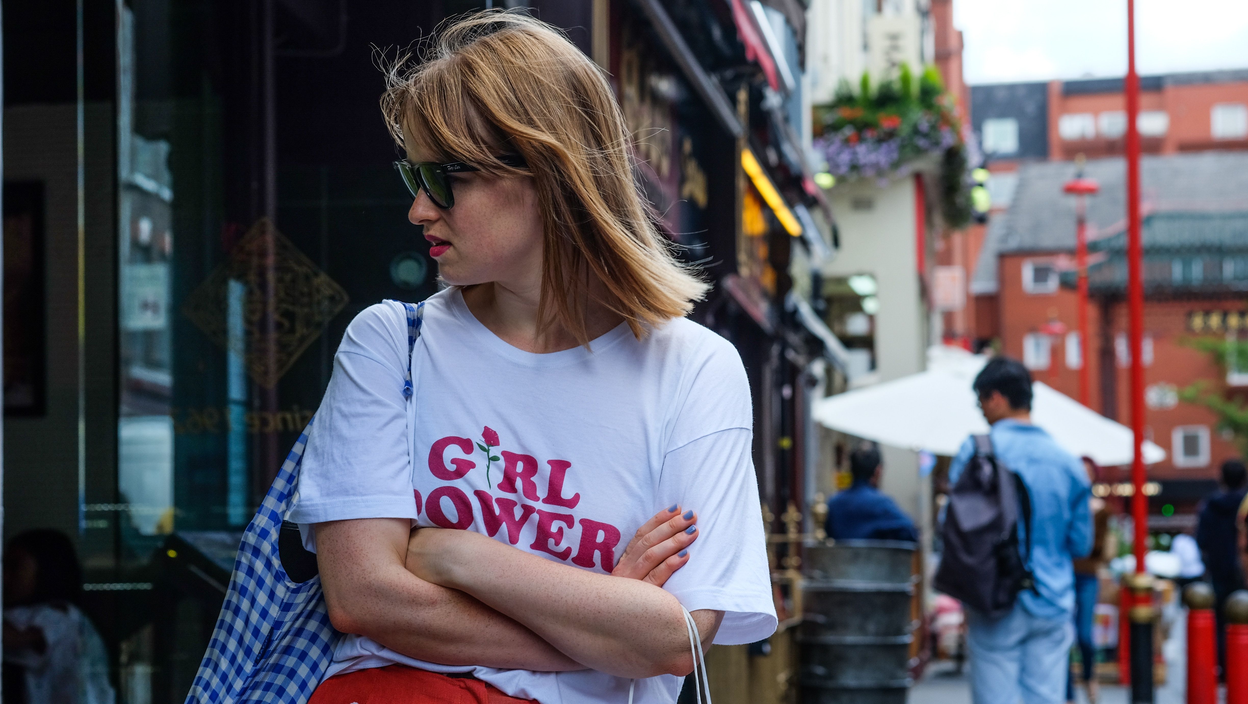 Woman in girl power t shirt