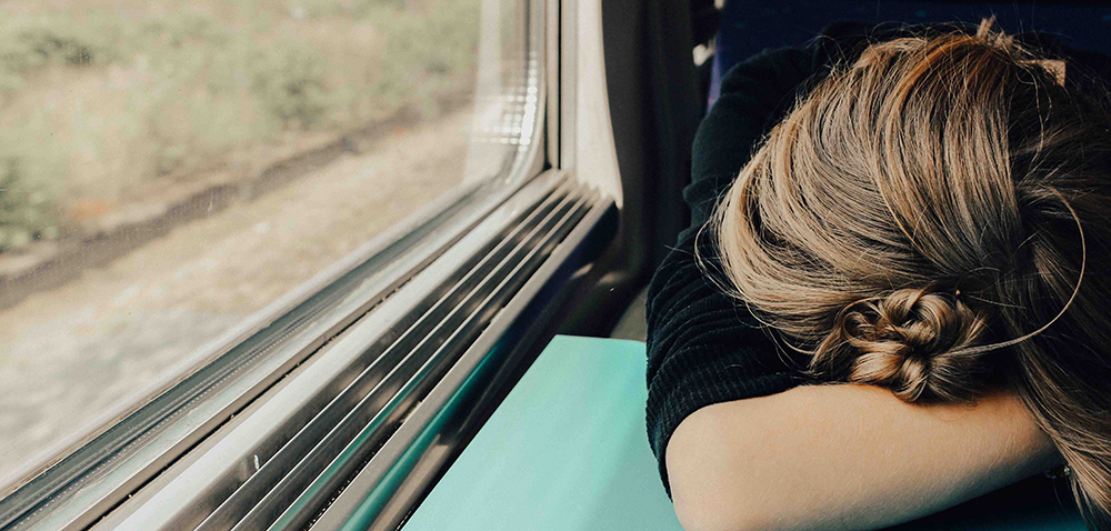 asleep, train, window