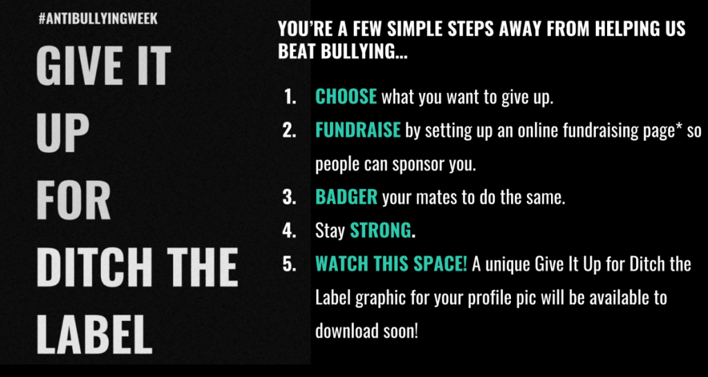 give it up for ditch the label, anti-bullying campaign, anti-bullying week, bullying campaign